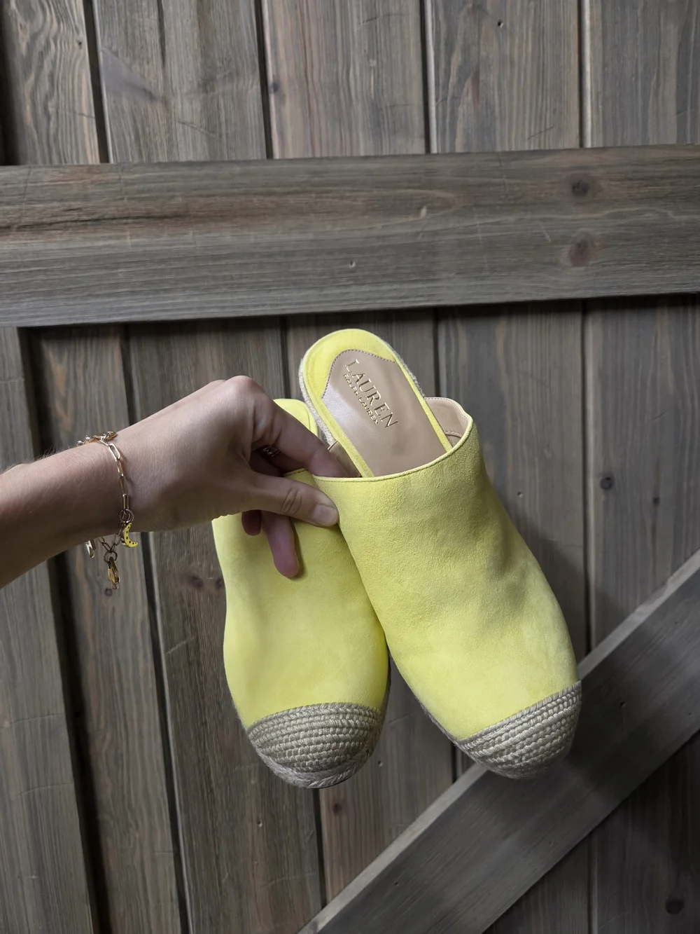 Lauren Ralph Lauren Yellow Espadrille Wedge Mule